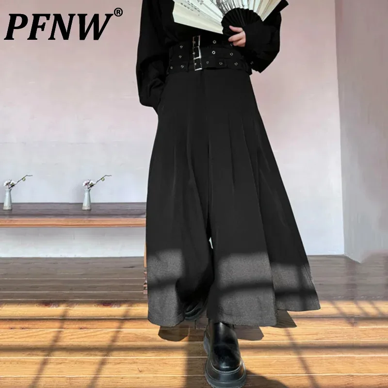 

PFNW Chinese Style Men's Autumn Wide Leg Pants Rivet Pleated Buckle Design Male Solid Color Casual Trousers 2024 New Chic 9C4527