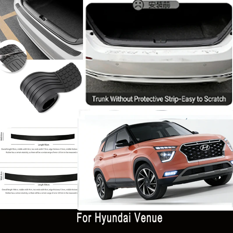 

For Hyundai Venue Rear Trunk Guard Plate Sticker Car Rear Bumper Trim Anti-Kicked Scratch Protector Sticker Strip