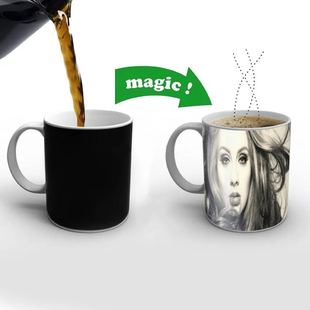 British Pop Singer Adele Adkins Music Star Mug Coffee Cup Discoloration Mug Magic Heat Temperature Color Change Cup Gifts