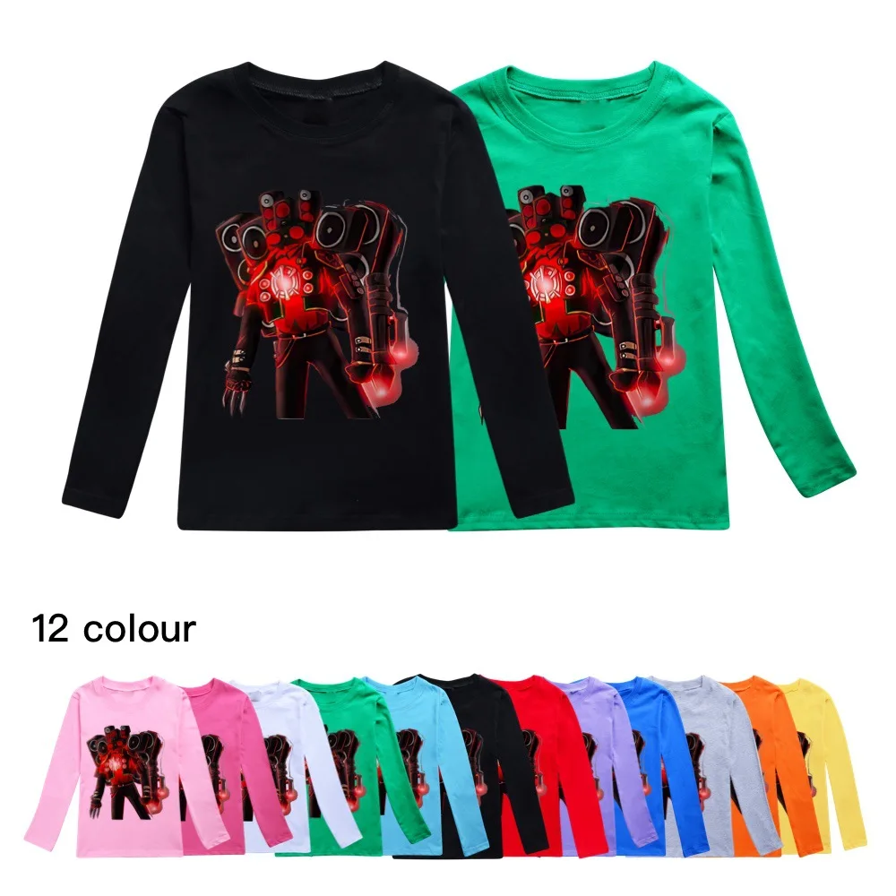 

Kids Skibidi Toilet Anime T-shirt for Boys New Spring Autumn Children's Clothes Long-sleeved Breathable Girls Cartoon Print Tops