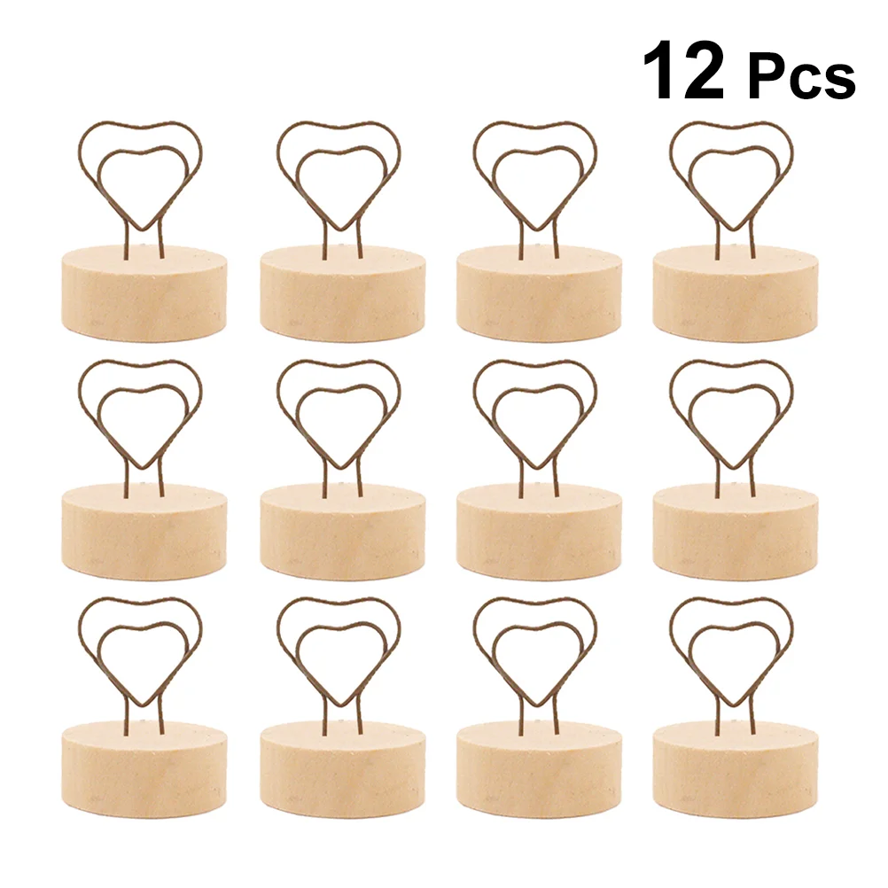 12 Pcs Stand Holder for Party Photo Clips with Wooden Base Cartoon Decor Home Retro Note Vintage Office