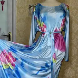 Women Floral Satin Long Sleeve Dress With Sash Loose Maxi Dress Plus Size Sleeping Robe