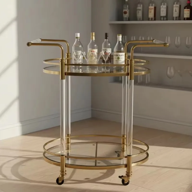 Luxury Double Layer Golden Metal Trolley for Food Dessert Drinks - Dining Car Handcart for Living Room Hotel Party Wedding Tea S
