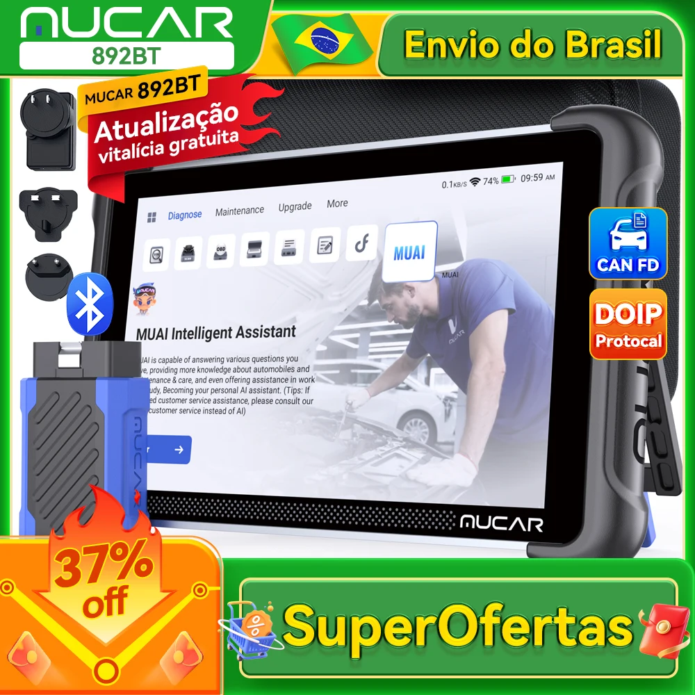 Versão Global MUCAR 892BT Ferramenta de Diagnóstico Automotivo OBD2 DOIP CANFD Codificação Bidirecional de ECU 35 Funções de Redefinição Scanner Atualização Gratuita Vitalícia
