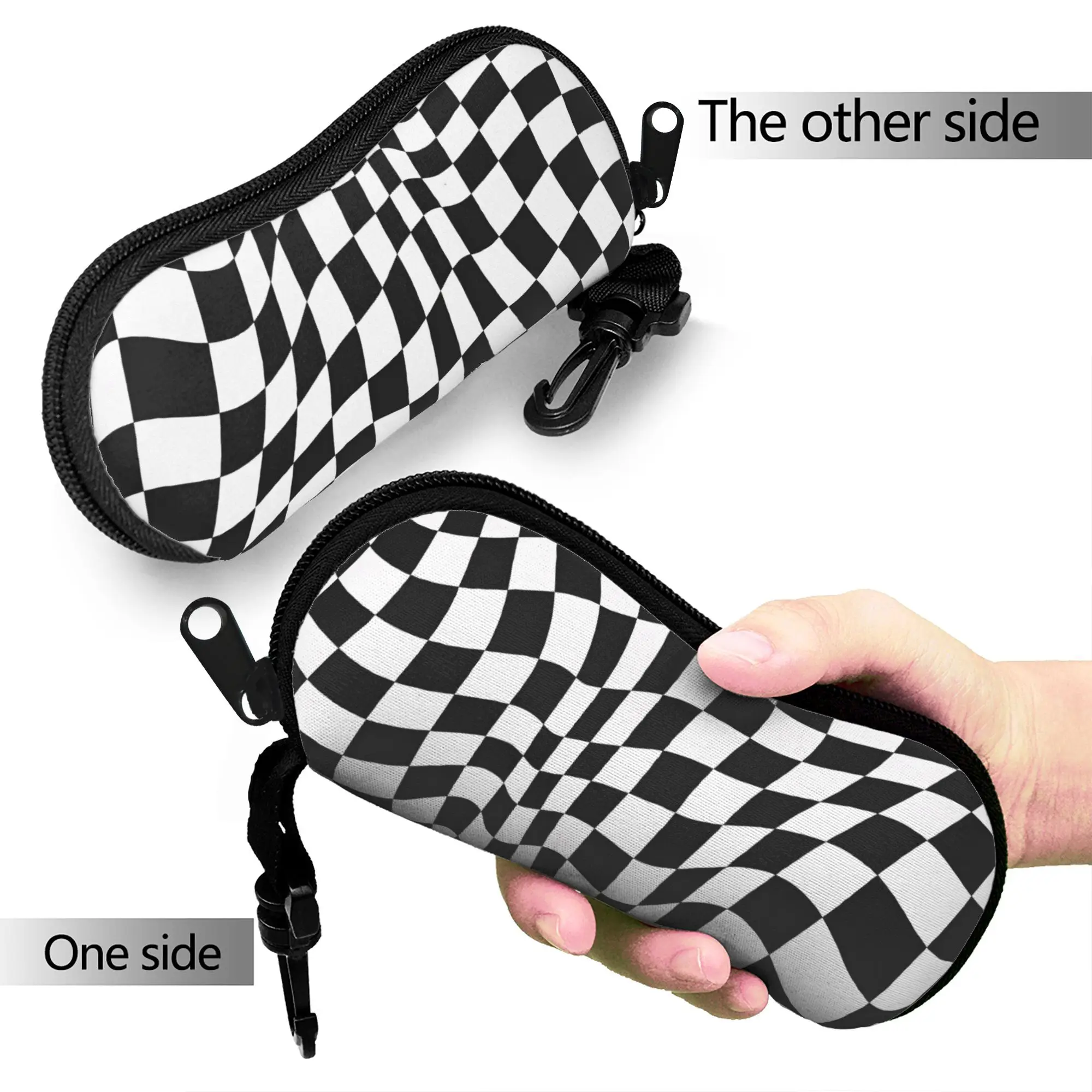 Black and white check Glasses Case Cover Men Women  Sunglasses Case Vintage Zip Eyewear Storage Outdoor Eyeglass Protector
