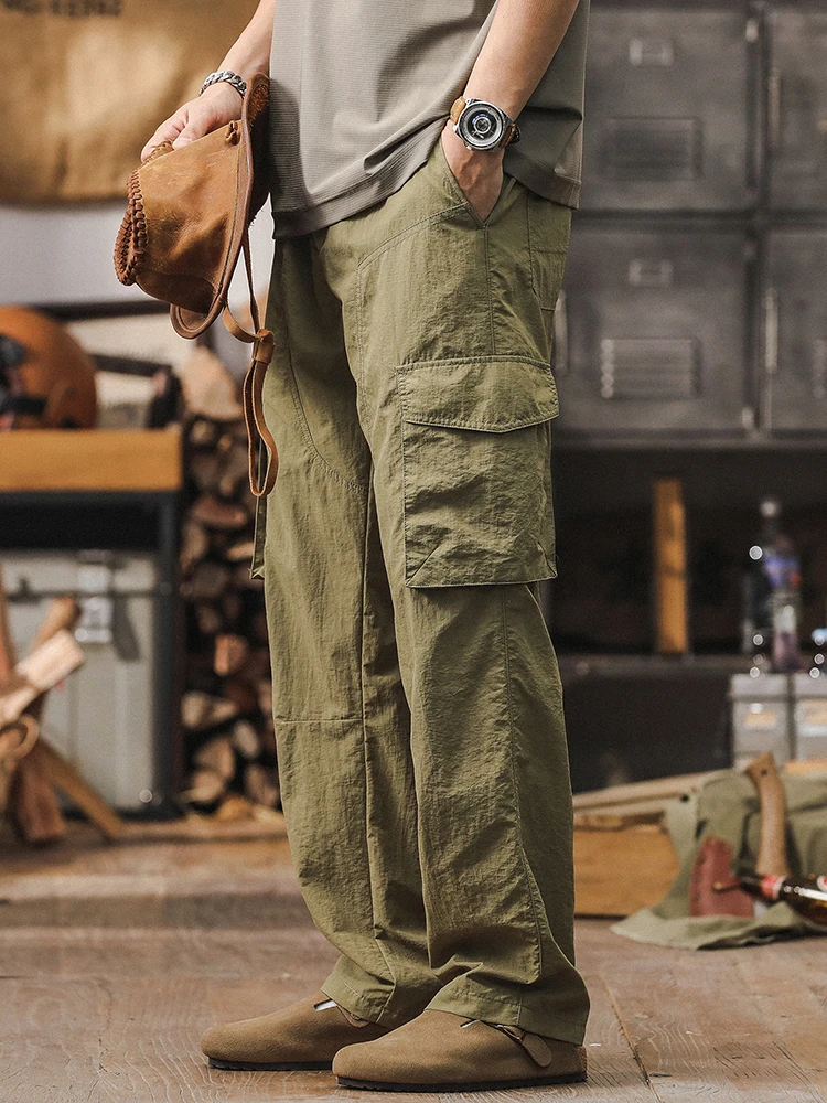 

American Sle Qui Dry Waterproof Work Trousers Men Summer Thin Ice Silk Loose Straight Casual Outdoor Pants