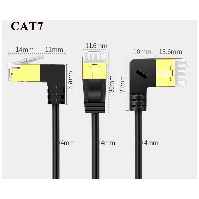 CAT6A Gigabit Ethernet RJ45 Extension Cable 90 Degree Bend CAT7 Computer Network Broadband Line with Ear Universal Wire UP Down