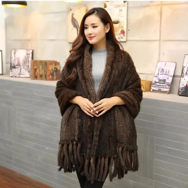 Women Fur Poncho Winter Black/Brown Knit Mink Fur Scarves Natural  Mink Fur Shawls For Women Mink Fur Shawl  Evening Party Shrug