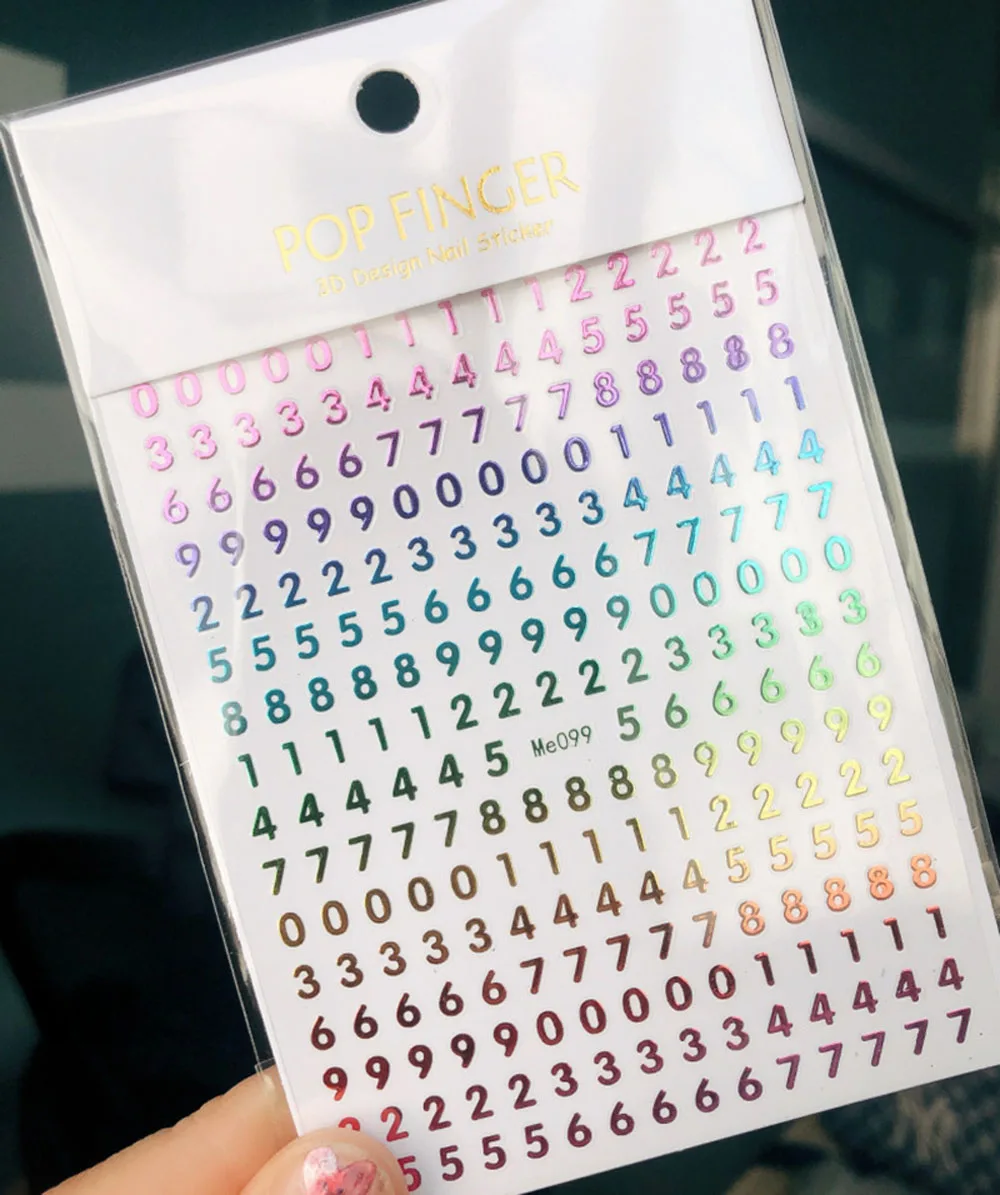 3D 숫자 영어 알파벳 네일 아트 데칼 자체 접착 레이저 골드/실버/다채로운 슬라이더 레트로 올드 레터 네일 스티커