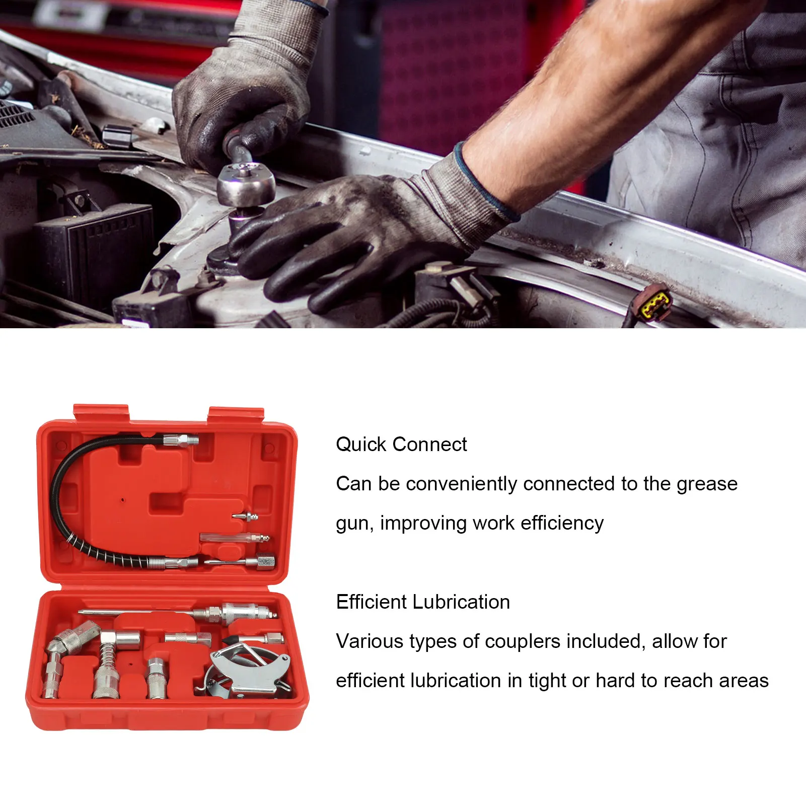 مجموعة ملحقات تركيبات الشحوم، أداة تسرب الشحوم، مجموعة ملحقات تزييت مقاومة التآكل، فعالة تدوم طويلاً للسيارة #2