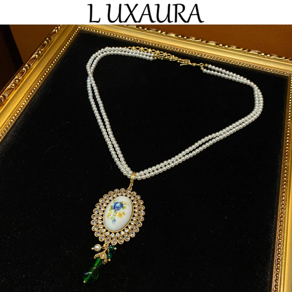 

Vintage fashion classic copper plated 18K double layer glazed pearl version paired with bohemian women's jewelry necklace