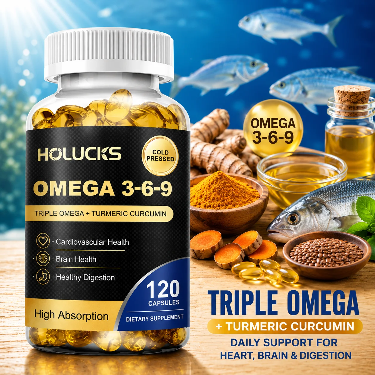 Health Wellness Energy - Omega 3-6-9 Complex Capsules, met lijnzaad-
