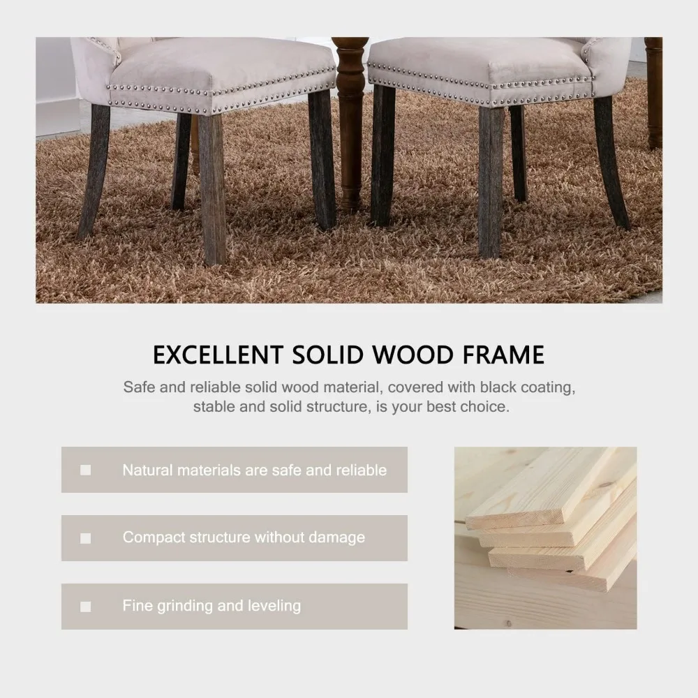 مجموعة من 6 كراسي طعام مخملية معنقدة مع تصميم خلفي بأزرار وزخرفة رأس الأظافر وتنجيد لاستخدام المطبخ