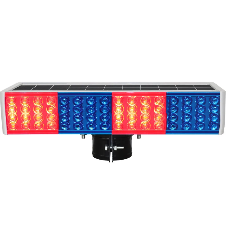 Novo Design Uso Exterior PC Habitação Vermelho Azul LED Piscando Sinal Solar Powered Luz De Advertência