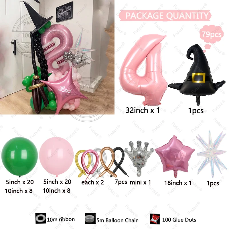 79 قطعة بالون ساحرة سحرية لتزيين حفلات أعياد الميلاد الشريرة مقاس 32 بوصة بالون أرقام وردي للأولاد والبنات وحفلات أعياد الميلاد وحفلات استقبال المولود الجديد #5