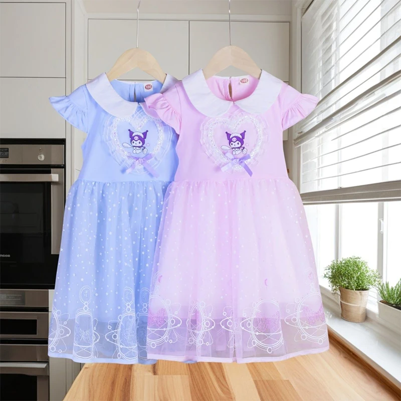 

Kuromi Anime Kawaii Sanrio Summer Ins Princess Dress Clothing Summer Cute Cartoon Sweet Short-Sleeved Skirt Toys for Kids