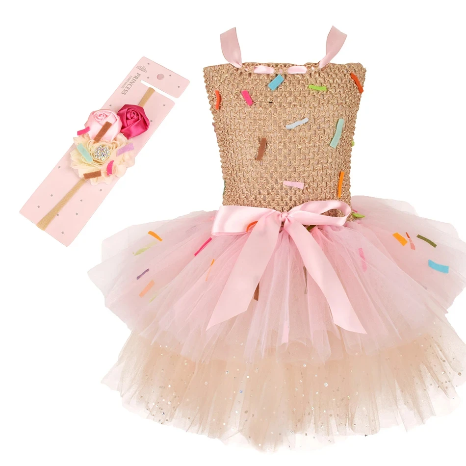 2025 Purim Girls Candy Icecream Dress Handmade Mesh Tutu Dress Childrens Birthday Carnival Party Ball Gown With Icecream Balloon