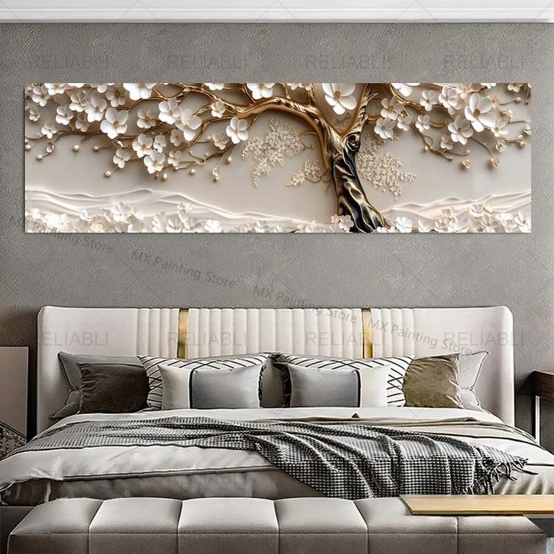 

Abstract 3D Flower Tree On Canvas,Art Poster Blooming White Floral Wall Picture,for Living Room Home Bedroom Decoracion Unframed