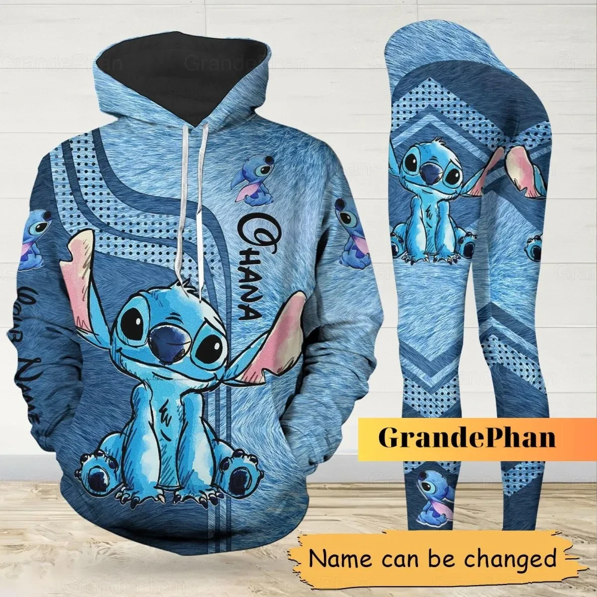 New Disney Stitch 3D Women\'s Hoodie and Leggings Suit Minnie Yoga Pants Sweatpants Fashion Sports Suit Women\'s Tracksuit Set