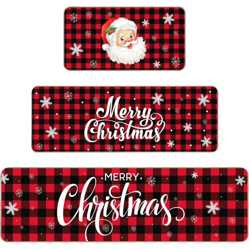 

Christmas Kitchen Carpet 3-Piece Set Santa Claus Kitchen Decoration Snowflake Bathroom Carpet