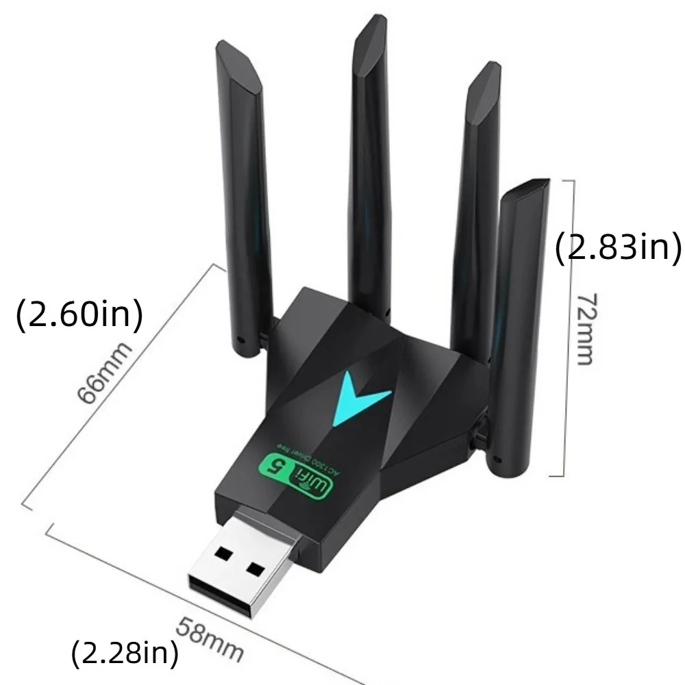 4 Antenna Design Dual Band WiFi USB Adapter USB Interface Receiver 1300Mbps WiFi Dongle Powerful Driver Free