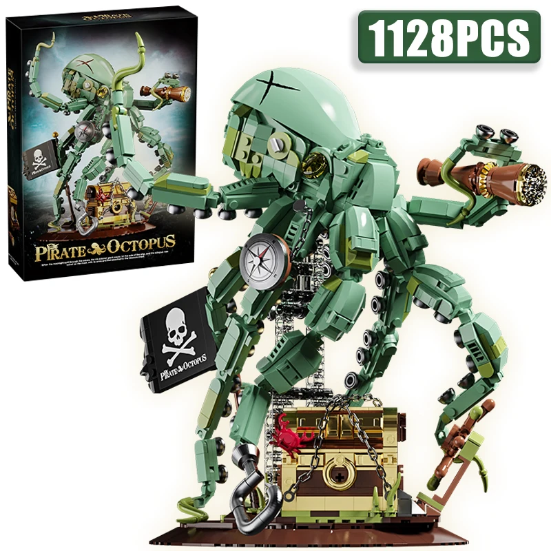 

Creative 1128Pcs Pirate Octopus Marine Animals Building Blocks Treasure Squid Home Decoration MOC Bricks Collection Toy Kid Gift