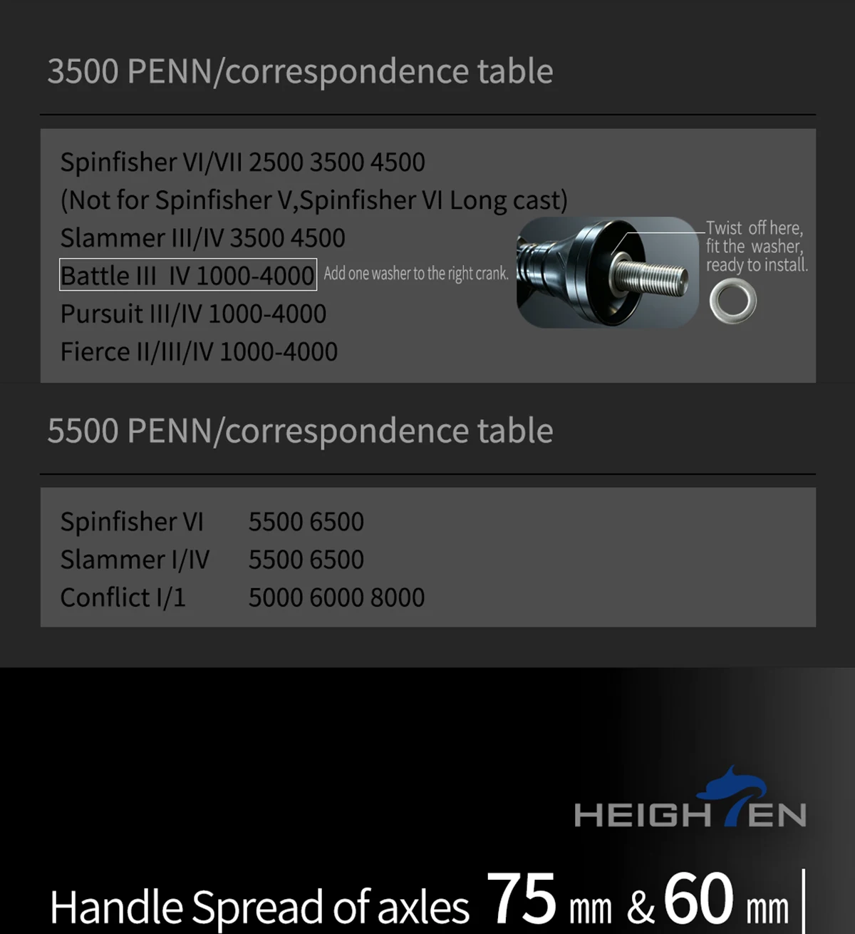 Erhöhen Sie den 60-mm-Spinngriff für den Penn-Spin fisher vi/vii slammer iii/iv battle ii/iii – Detail 1