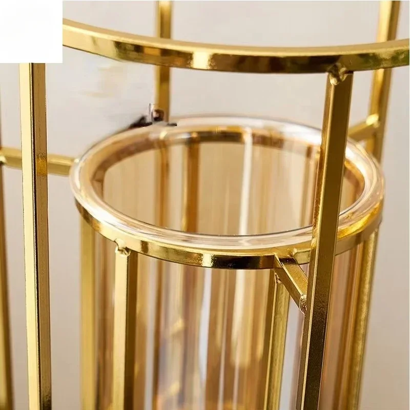 Round line glass vase modern ornament desk living room hydroponic flower arrangement gold metal vase Nordic home decoration