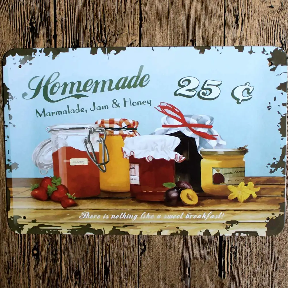 Retro Design Homemade Honey Tin Metal Signs Wall Art | Thick Tinplate Print Poster Wall Decoration for Kitchen