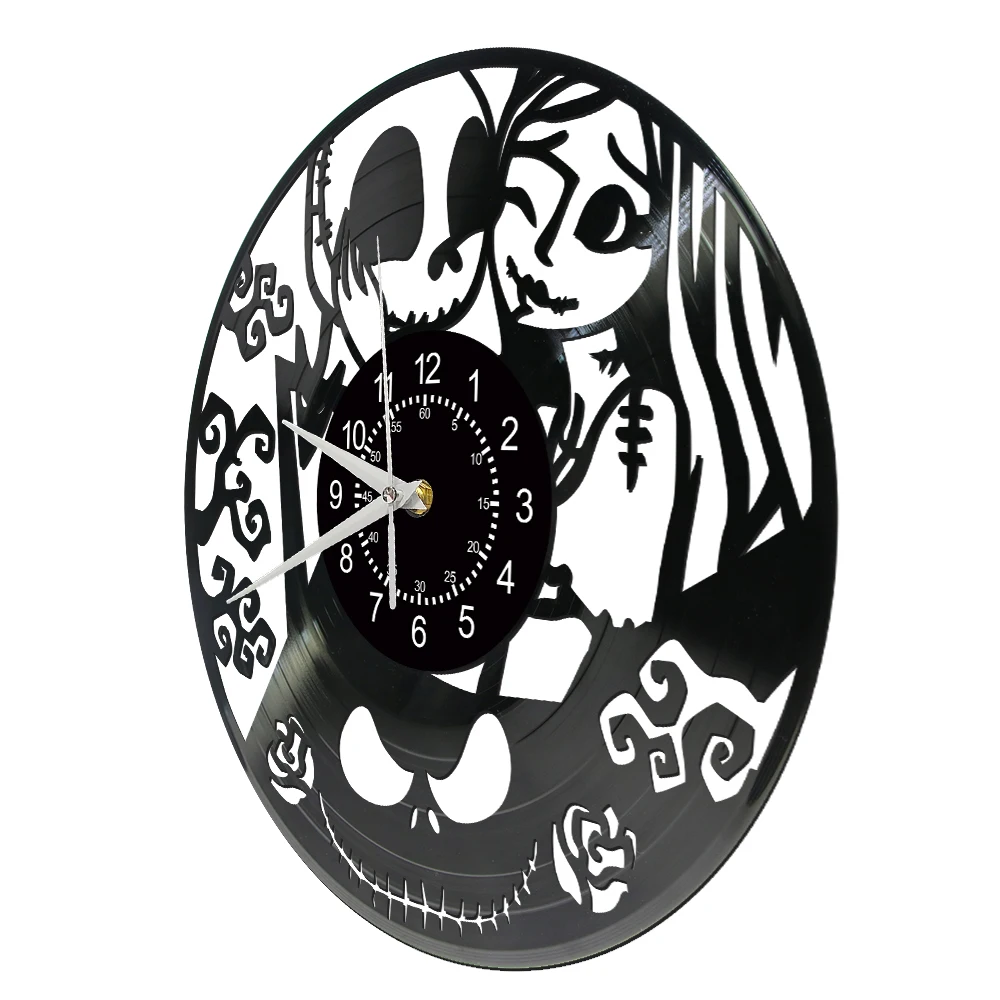 Jack and Sally Cartoon Design Vinyl Record Wall Clock For Bedroom Christmas Nightmare Retro Music Album Laser Cut LP Wall Watch