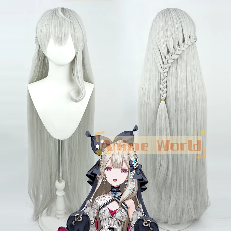 Tuber Hololive Reimu Endou Cosplay Wig Long Gray Heat Resistant Hair for Halloween Role Play Party Costume Wig + Free Wig Cap