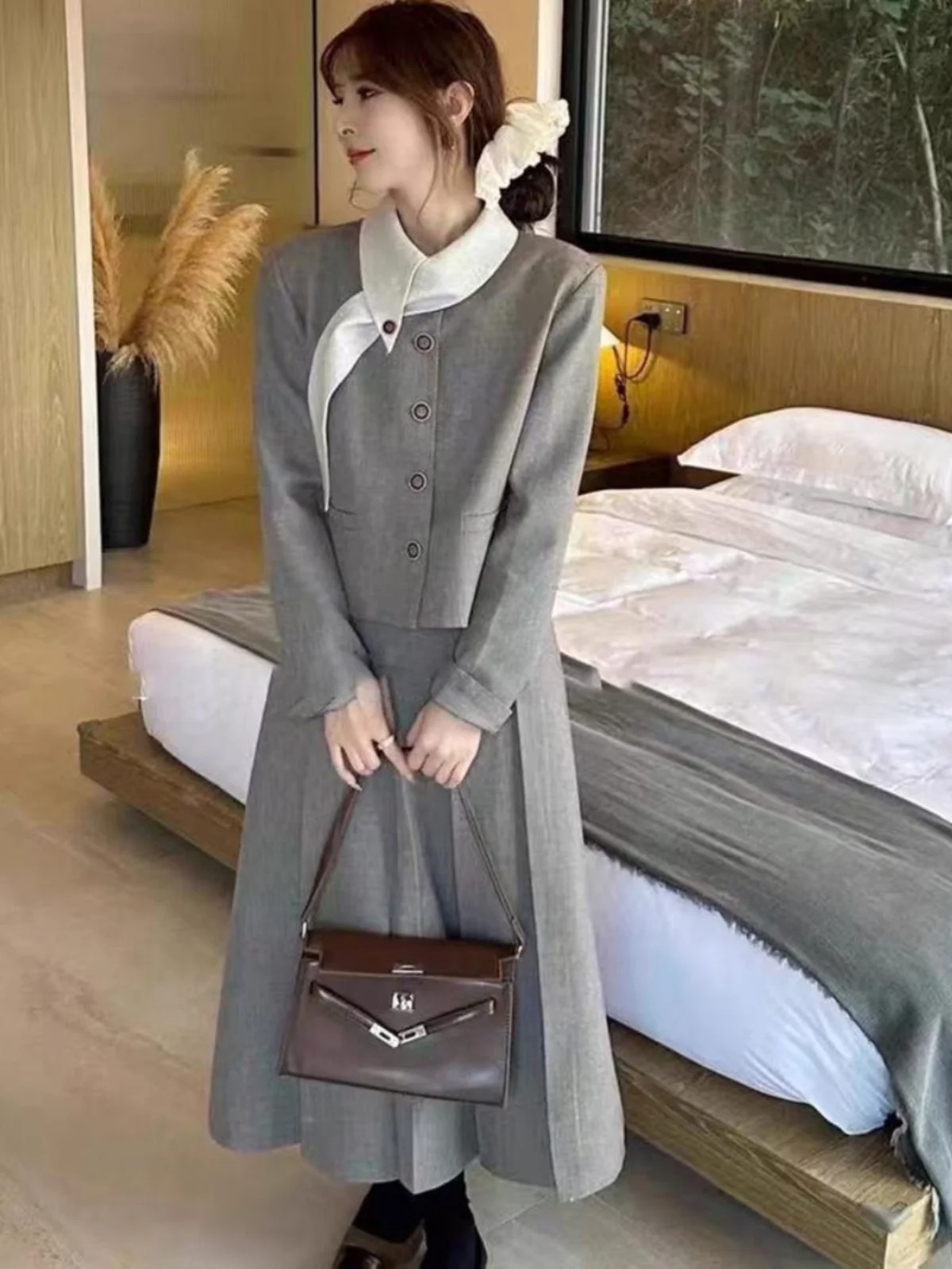 

Tweed Jacket Embellished Button Women Womens Fall Polyester Gradient Strapless Tied Flared Fur-Collar City Dance Bright Glamour