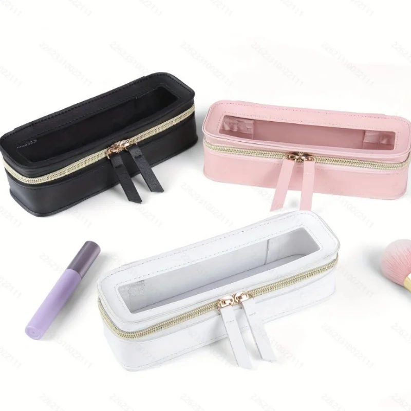 1Pc PU Leather Transparent Makeup Brush Makeup Bag Portable Storage Bag Daily Necessities Storage Accessory