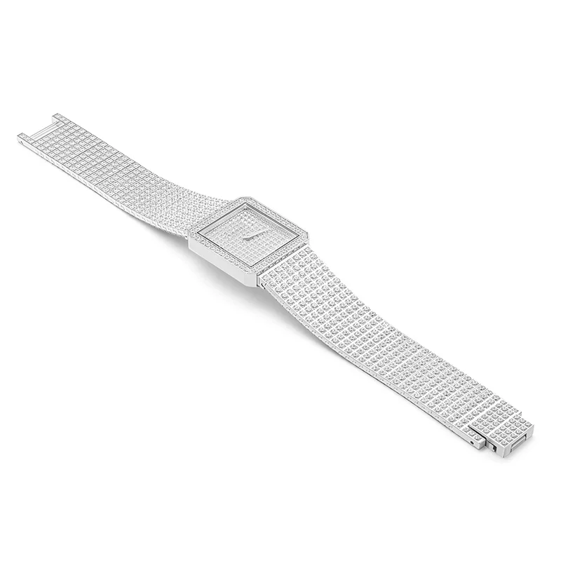 BELLUX Fashion Luxury White Full Diamond Women's Watch Artificial Zircon Unique Square Dial Watch