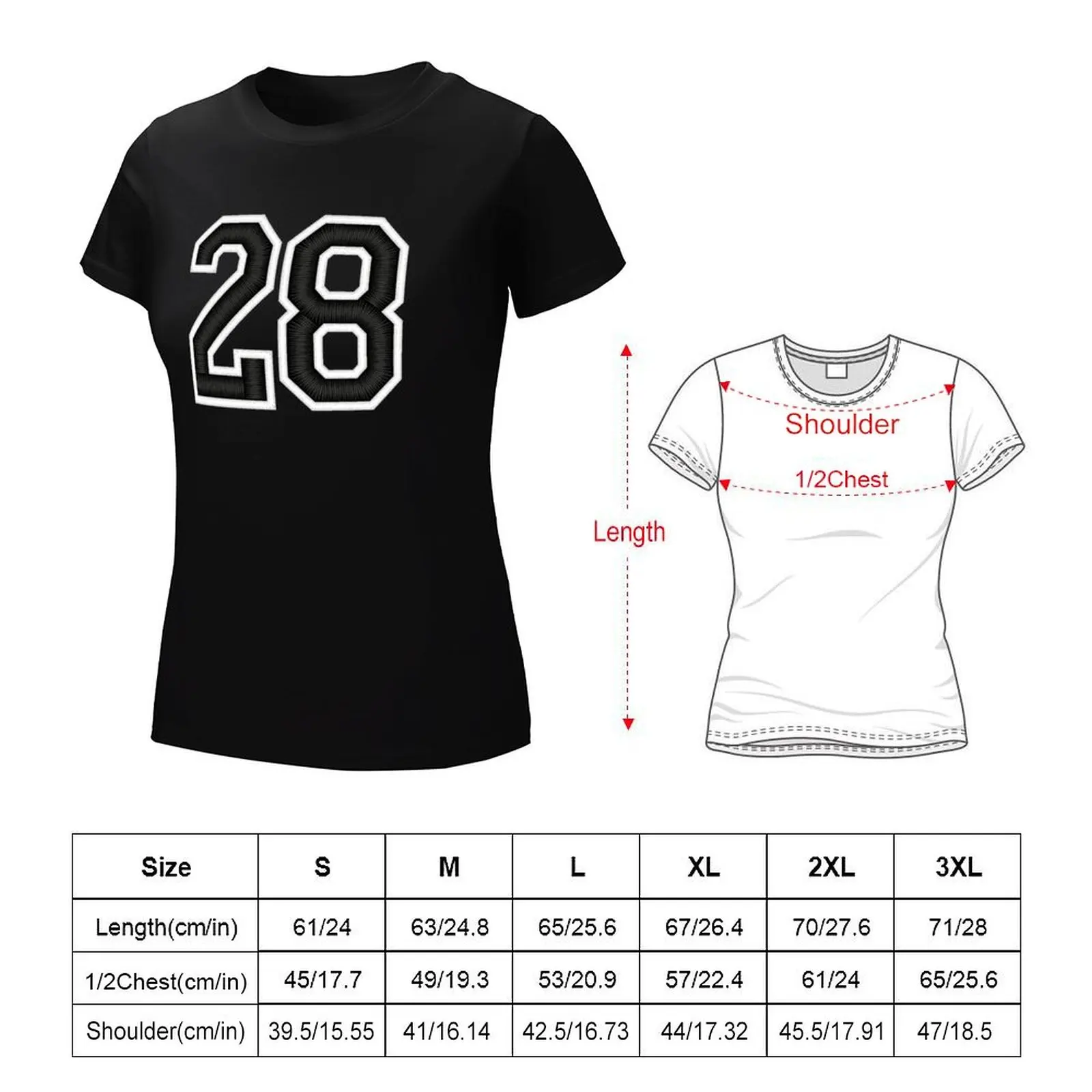 28 Black Jersey Sports Number twenty-eight Football 28 T-Shirt Short sleeve tee anime clothes cute t-shirts for Women