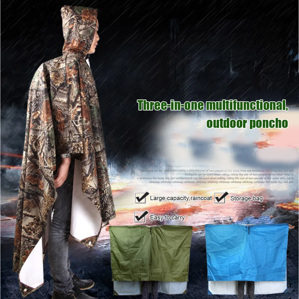 Waterproof Rain Poncho with Hood and  for Camping Hiking 3 in 1 Lightweight Reusable Raincoat Poncho Raincoat