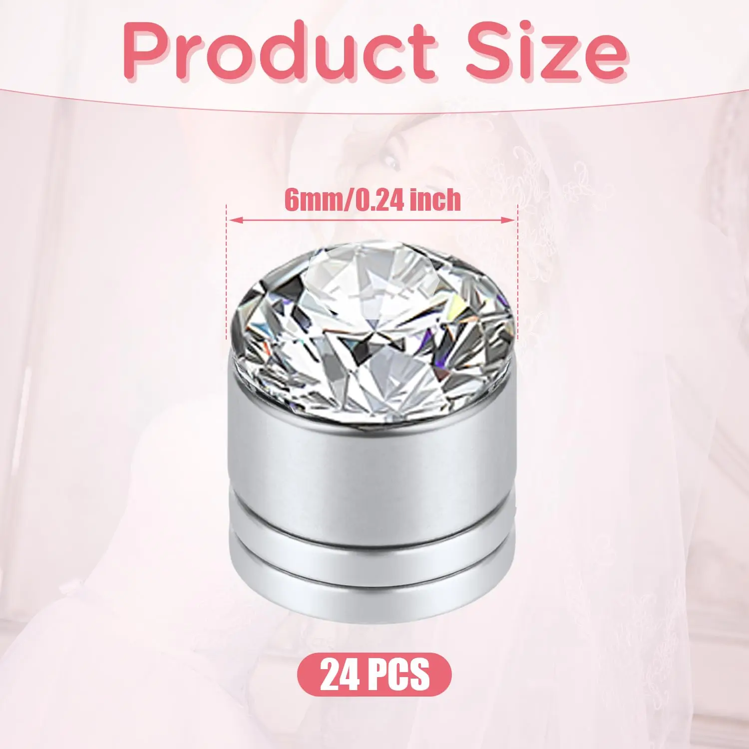 24pcs Veil Weights Wedding Magnetic Diamonds, Elegant Shiny Rhinestones Crystals Hijab Magnets for Dress Veil Accessories image 2