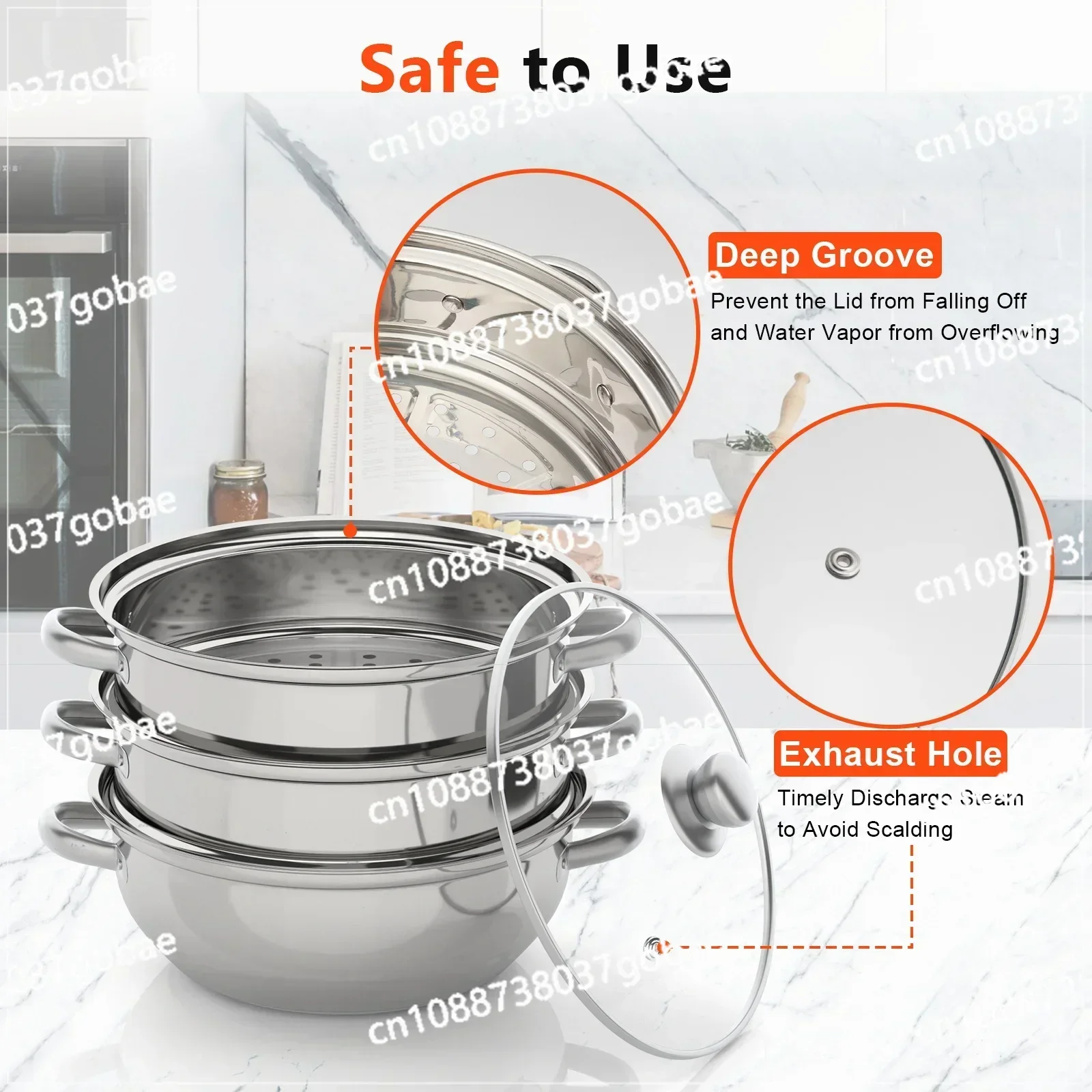 Stainless Steel Steamer Soup Pot Set Kitchen Cookware Food Veg Steam Pan with Glass Lid Gas Stove Furnace Steamer