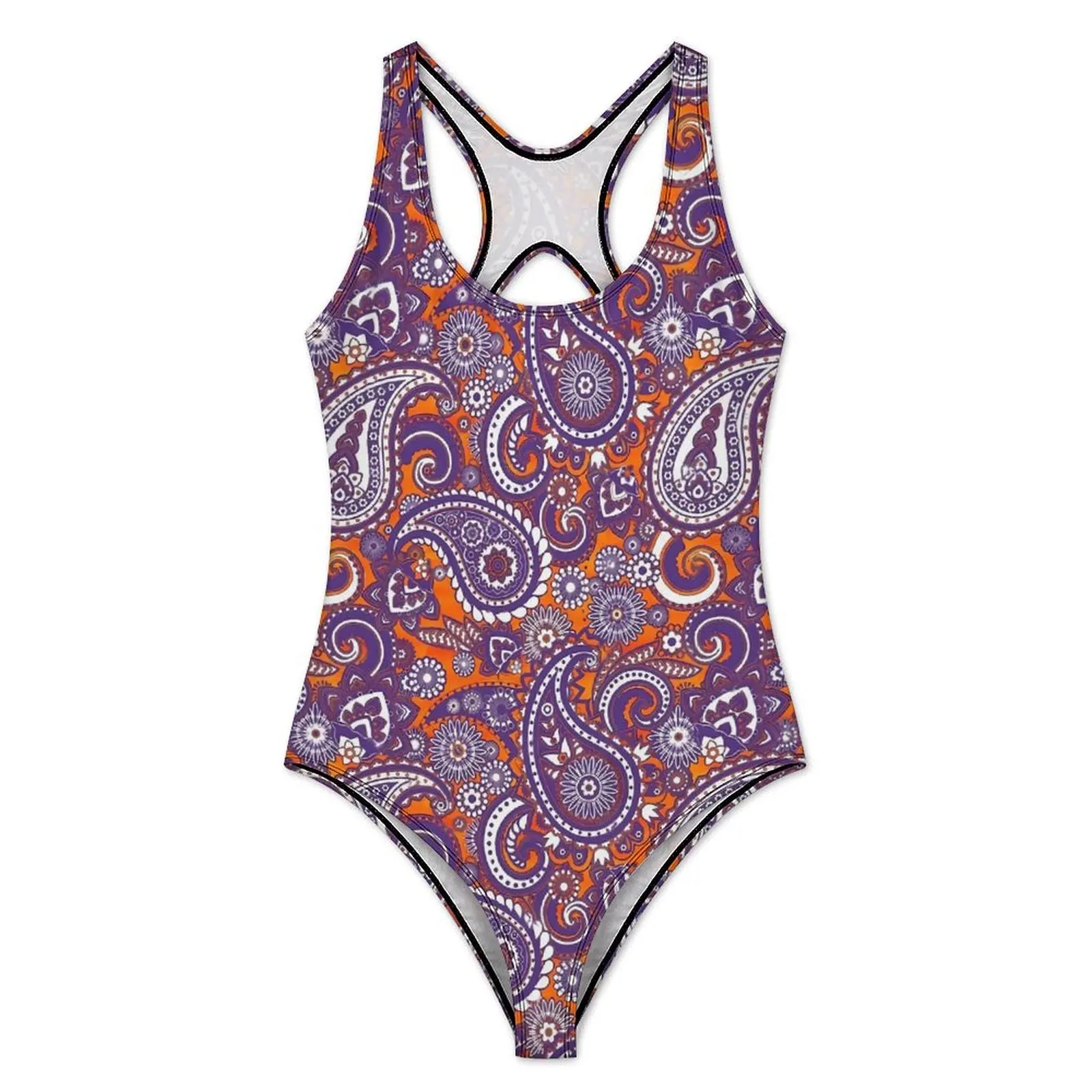 Paisley Print Swimsuit Vintage Floral Swimwear One Piece Beach Graphic Bodysuit Sleeveless Monokini Lady Push Up Sexy Beach Wear