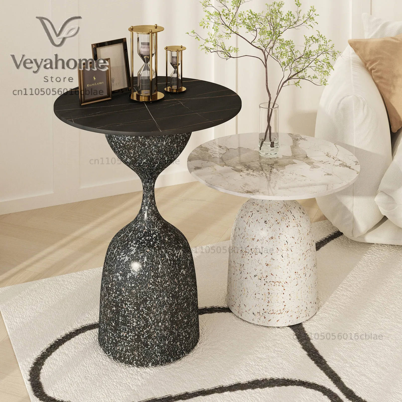 Modern simple light luxury coffee table cream style living room sofa side table creative bedside table round rock slab small