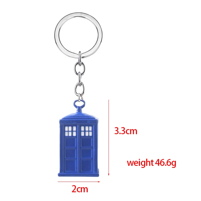 Creative Bule Police Booth Pendant Keychain Tardis Key Chain for Women Men Kids Keyring Jewelry
