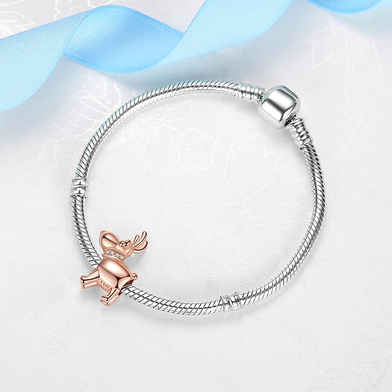 Original 925 Sterling Silver Charms Christmas Santa Reindeer Pendant Beads Fit Brand Bracelets Necklaces Women DIY Jewelry Gift