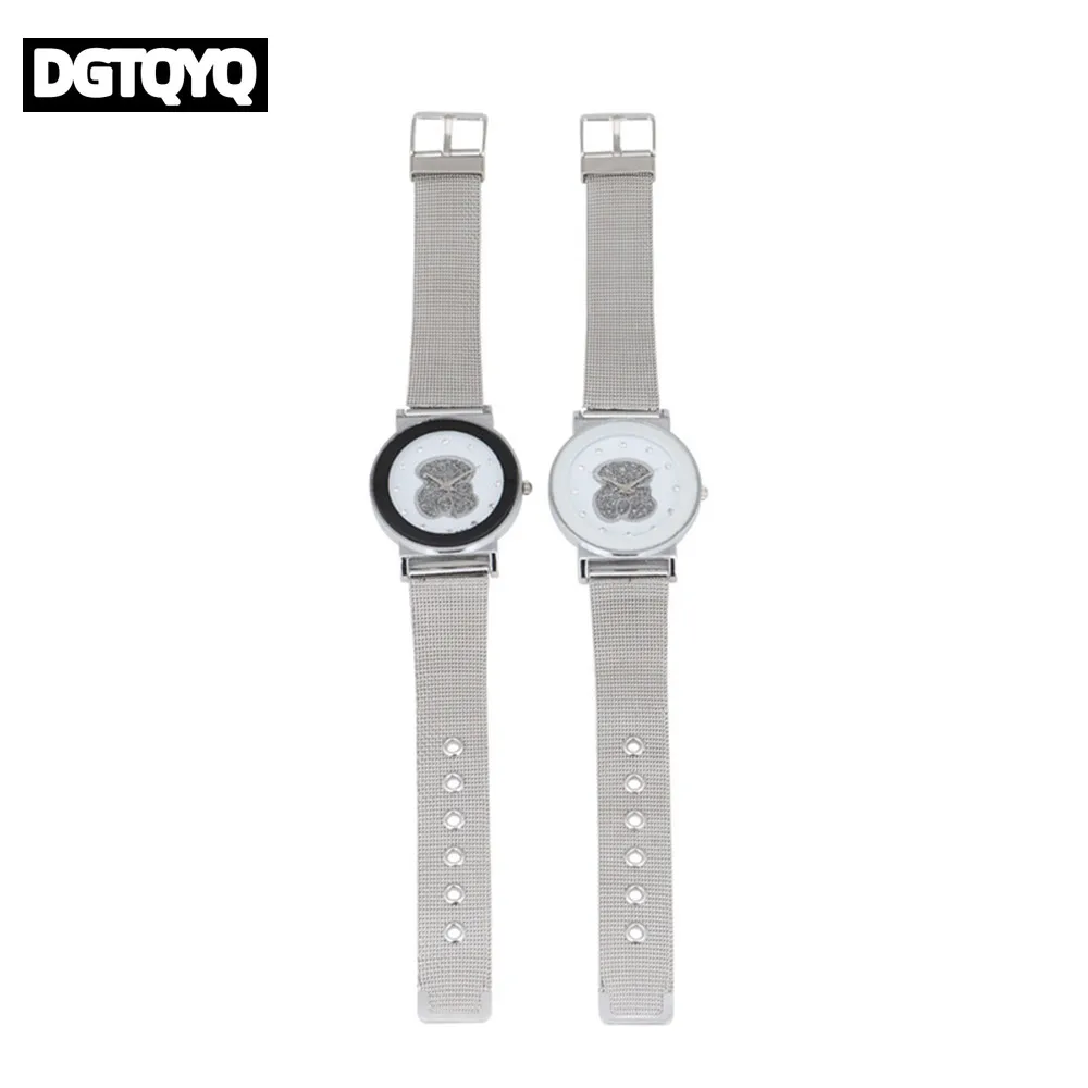Luxury Ladies Black White Bear Diamond Simple Design Branded Quartz Watch Fashion Stretch Women Dress Clock Creative Watches - view 5