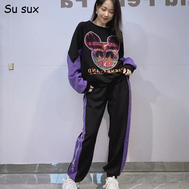 

Осенние комплекты из 2 предметов с блестками в стиле пэчворк, большие комплекты из 2 предметов, женские корейские модные повседневные одинаковые комплекты с длинными рукавами, верхняя одежда