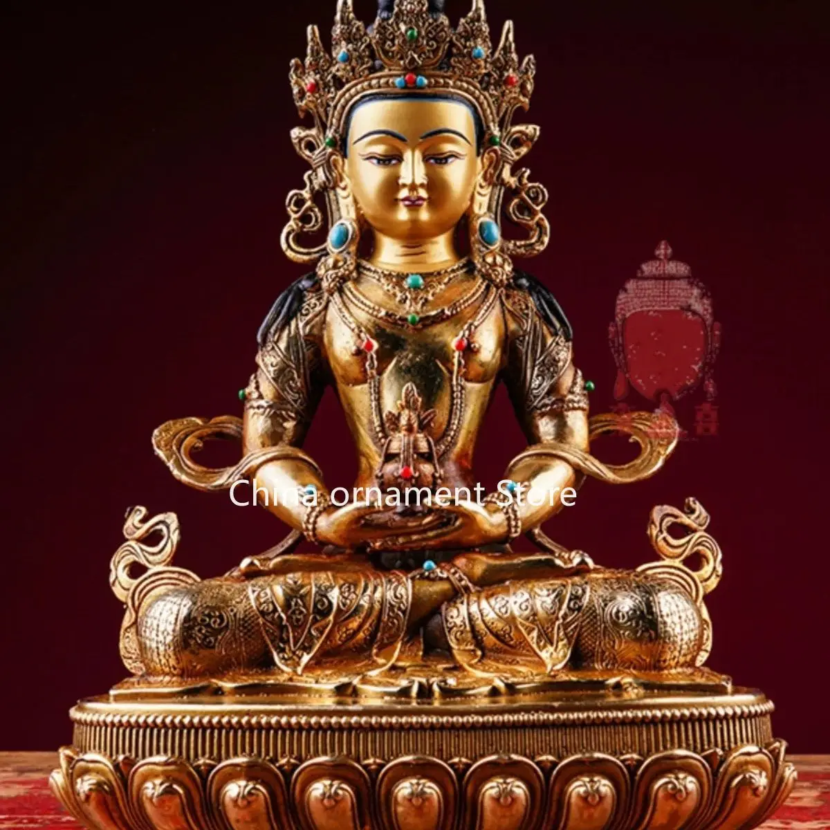 Tibetan Craft Tibetan Infinite Life Buddha Statue Tantra Pure Copper Gilt Longevity Buddha Bronze Statue Ornament One foot 33cm