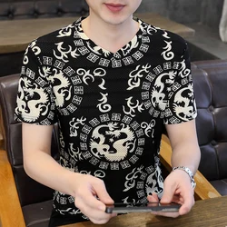 Summer O-Neck T-Shirts Men Ice Silk Mesh Breathable Short Sleeve Top Print Thin Casual Quick-dry Short Sleeve T Shirt