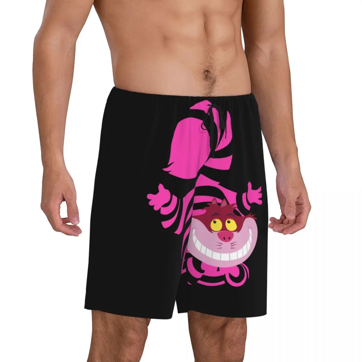 Custom Smiling Cheshire Cat Pajama Bottoms for Men Lounge Sleep Shorts Drawstring Sleepwear Pjs with Pockets