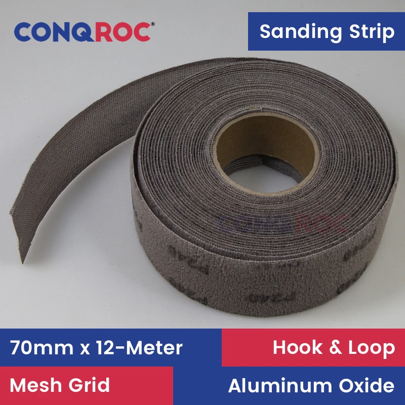 70mmx12-Meter(2.76x473") Sanding Strip Dust Free Tailorable Aluminum Oxide Mesh Grid Sandpaper Roll Hook and Loop Grit P80~400