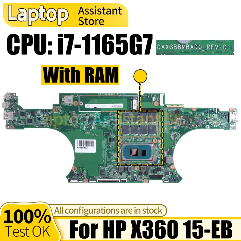 

For HP X360 15-EB Laptop Mainboard DAX3BBMBAD0 i7-1165G7 Notebook Motherboard