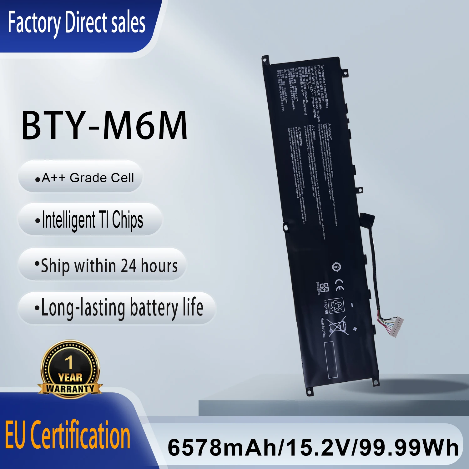 BTY-M6M Laptop Battery For MSI Stealth 10SD 10SE GE76 Raider 10SF GE66 Raider 10UE 11UG WS66 10TK WE76 Creator 15 A10SD A10SF